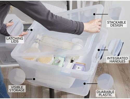 Rubbermaid Cleverstore 74 Qt Clear Storage Bins with Lids and Nesting Tray, 4-Pack, Stackable, BPA-Free, Made in USA - Image 5