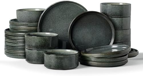 Famiware Star Stoneware Dinnerware Sets for 8, Reactive Glaze Plates, Bowls by Famiware
