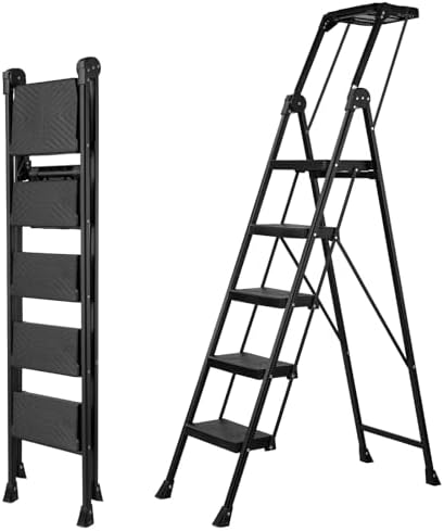 XinSunho 5 Step Ladder, Heavy Duty Steel with Foldable Handrail & Tool Tray by XinSunho