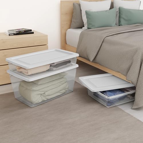Sterilite Storage Box, Clear Plastic Snap Lid Tote, White, 90 Qt, 16-Pack - Image 6