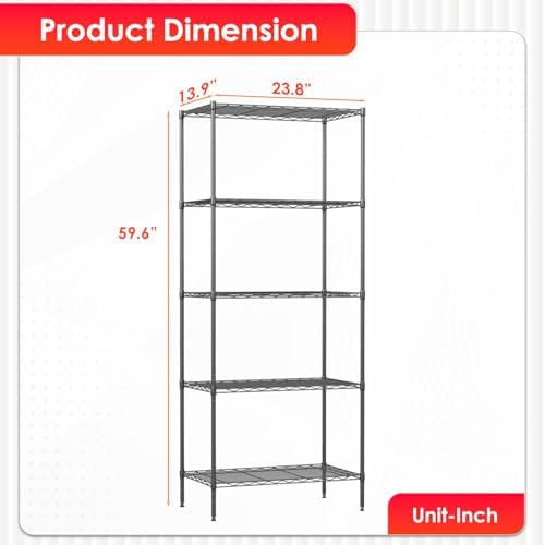 BestOffice | 5-Tier Wire Shelf | 14" x 24" x 60" | Black - Image 3