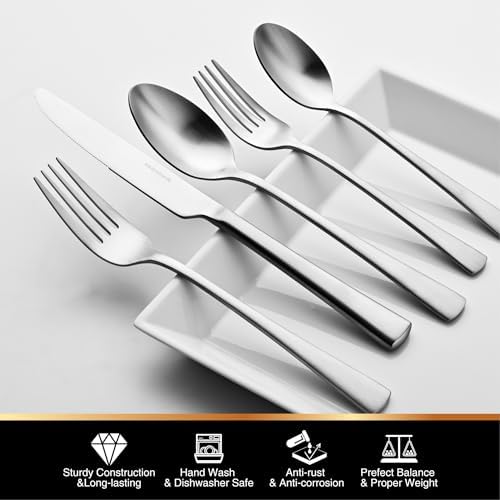 KINGSTONE Silverware Set for 8, 40-Piece 18/10 Stainless Steel Flatware Set,Forged Cutlery Set Matte Satin Finish, Dishwasher Safe - Image 2