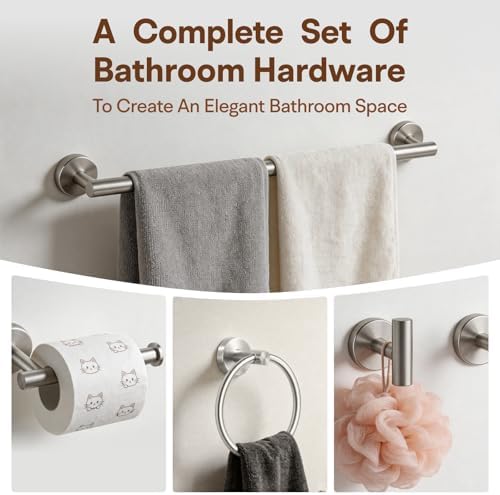 8 Pieces Bathroom Hardware Set, SUS304 Stainless Steel 24 Inch Bath Towel Bar Set, Round Bathroom Accessories Kit Wall Mounted Towel Holder (Brushed Nickel) - Image 2