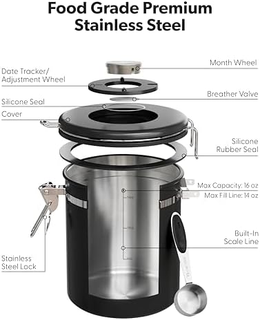 Veken Coffee Canister with Window,Airtight Stainless Steel Compact Jar,16OZ - Image 5