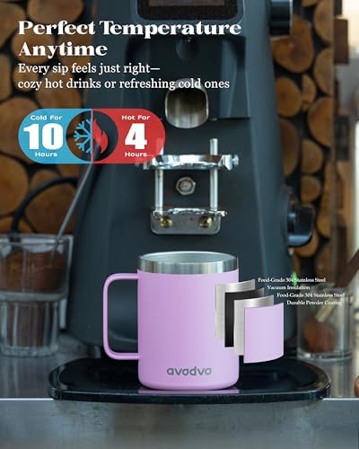 12oz Insulated Coffee Mug with 2 Lids & Handle, Stainless Steel Cup - Image 2