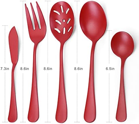 Bysta Serving Utensils Set, Red 5-Piece Hostess Set, Stainless Steel Silverware Flatware Cutlery Serving Set, Dishwasher Safe - Image 2