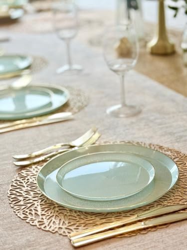 " OCCASIONS " 120 Plates Pack,(60 Guests) Heavyweight Premium Wedding Party Disposable Plastic Plates Set -60 x 10'' Dinner + 60 x 7'' Salad/Dessert (Reef - Aqua & Gold) - Image 3