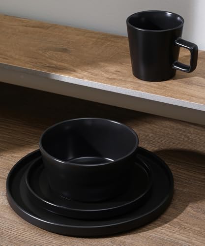 Stone Lain Celina Stoneware 32 Piece Modern Dinnerware Set, Plates and Bowls, Black Matte, Service for 8, Microwave & Dishwasher Safe - Image 5