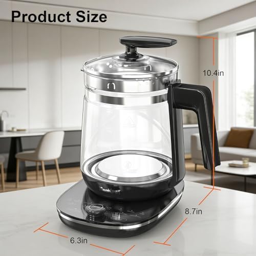Electric Kettle 1.5L Borosilicate Glass, 1200W Temperature Control Tea Kettle with Auto Shut-Off & Boil-Dry Protection, BPA-Free Stainless Steel Base, Fast Boil for Coffee & Tea, Black - Image 7