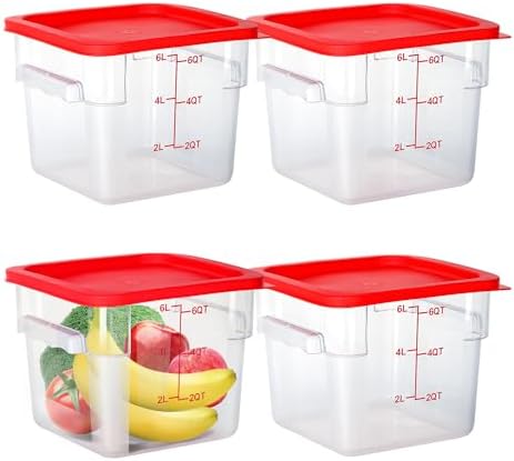 4 Pack 6 Qt Square Polycarbonate Food Storage Containers with Lids by FSUON