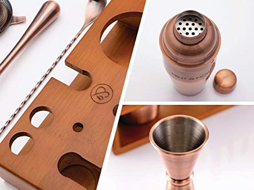 Mint & Mortar Cocktail Shaker Set – 7-Piece Stainless Steel Bartender Kit with Premium Bamboo Stand for Home Bartending - All-in-One Mixology Set for Beginners & Pros (Brushed Copper) - Image 3