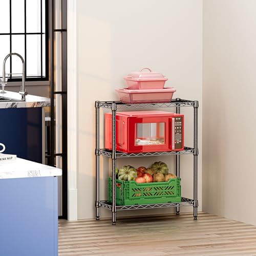 IZEUK 3 Tier Heavy Duty Steel Storage Shelves, Metal Shelf Wire Shelving Rack for Pantry, Kitchen, Cloakroom or Office Organization (11.8" D x 25.6" W x 31.5" H, 750LBS, Black) - Image 2