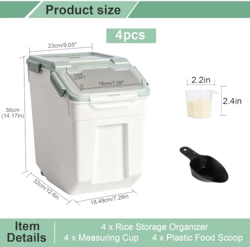 RUIAN Flour Storage Container 50lb Airtight Food Storage Bin(Green,4pcs) - Image 2
