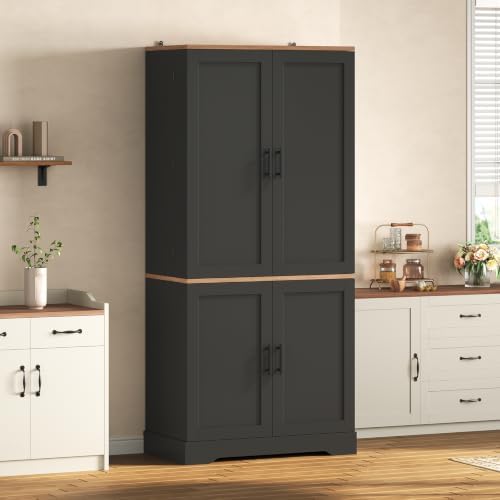 Itaar 70.9" Kitchen Pantry Cabinet,6 Door Shelves and 4 Drawers, Black - Image 3
