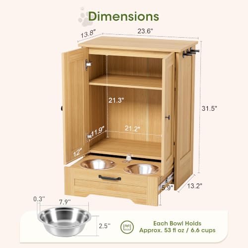 Dog Cabinet, Dog Feeding Station with Hidden Pull-Out Feeder, Oak - Image 2