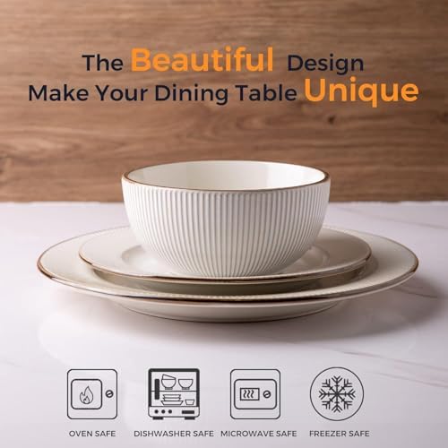 GBHOME Ceramic Dinnerware Sets of 4,16 pcs Plates and Bowls Sets Dishes - Image 2