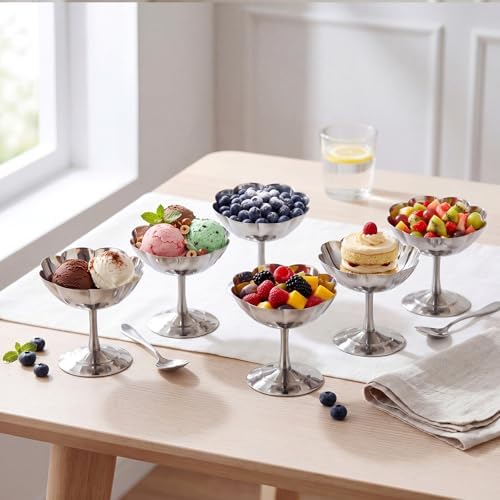 6 Pcs Stainless Steel Ice Cream Bowls Mini Silver Serving Pudding Dessert Cup Sauce Bowls Round Footed Yogurt Snack Candy Cups for Mousse Fruit Salad Wedding Party Favor - Image 4
