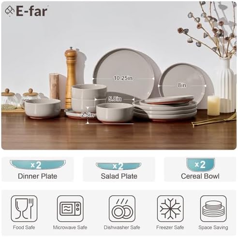 E-far Plates and Bowls Sets, 6 Pcs Stoneware Ceramic Dinnerware Dishes Sets - Image 3