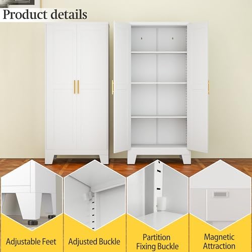 White Metal Storage Cabinet, 61" Kitchen Pantry Cabinets for Office - Image 5