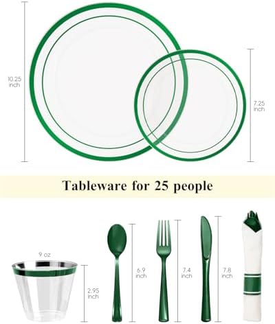 Goodluck 175 Pcs Clear Green Disposable Plastic Plates, Plastic Silverware - Image 2