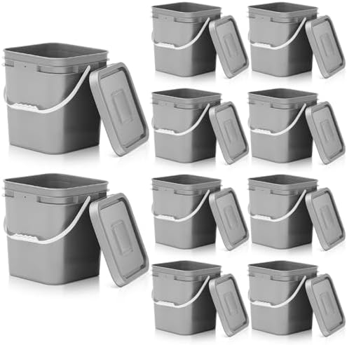 Mumufy 10 Pcs 3.5 Gallon Food Grade Bucket with Lid, Square, Grey by Mumufy