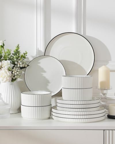 MALACASA Porcelain 12 Pieces Plates and Bowls Set, Dinnerware Set for 4 - Image 5
