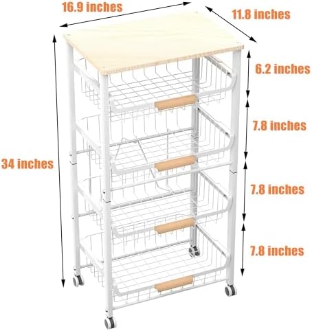 NiuYichee 5-Layer Fruit Basket Kitchen Food Storage Organizer and Storage Rack, Stackable Storage cart with Desktop, Pull-Out Hollow Metal Storage Basket, Wheeled Sorting Rack Spice Rack - Image 4