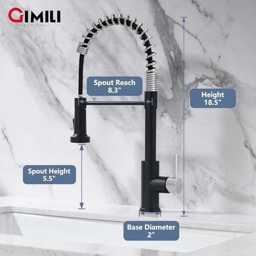 GIMILI Kitchen Faucet with Pull Down Sprayer Black and Nickel - Image 2