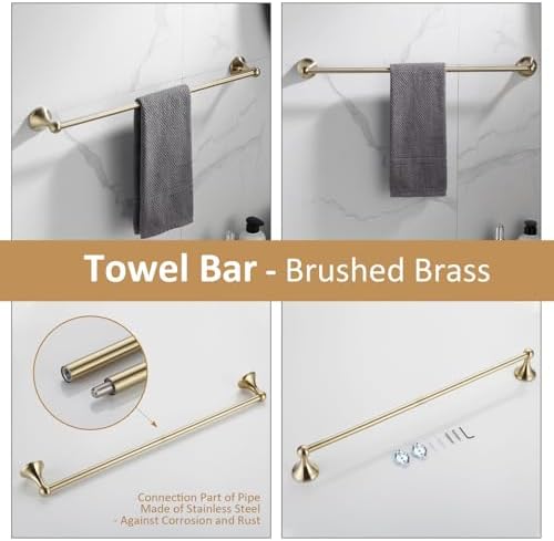 BGL Bathroom Accessories Set, Brushed Brass Towel Holder for Bathroom, 4-Piece Towel Ring, Robe Hook, Toilet Paper Holder Wall Mounted - Image 4