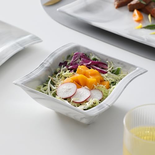 MALACASA 26-Piece Marble Grey Square Dinnerware Sets, Flora Porcelain Dinner Set for 6, Service for 6, Microwave & Dishwasher Safe, BPA, Lead & Cadmium Free - Image 6
