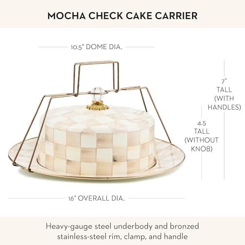 MACKENZIE-CHILDS Enamel Cake Carrier, Brown-and-White Mocha Check - Image 4