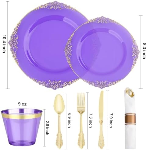 Bestluck 350PCS Purple Disposable Dinnerware for 50 Guests - Image 2