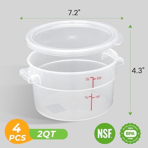 BIEAMA 4 Pack 2 Qt Round Food Storage Containers with Lids, Translucent PP - Image 2