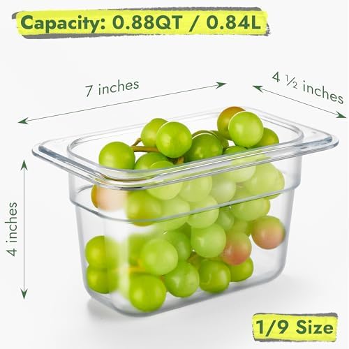 CURTA 6-Pack 1/9 Size 4" Deep NSF Polycarbonate Food Pans with Handled Lids | Dishwasher & Freezer Safe Clear Container for Prep Tables, Buffet, Salad Bar, Commercial & Home Kitchen - Image 2