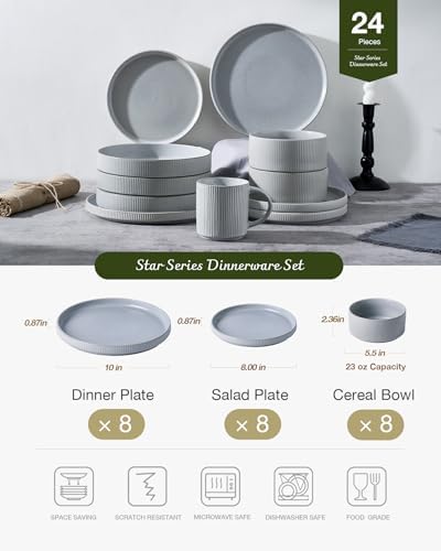 Famiware Star Stoneware Dinnerware Sets for 8, Reactive Glaze Plates, Bowls - Image 3