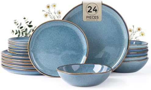 AmorArc Ceramic Dinnerware Sets for 8, 24Pcs Plates and Bowls Sets Dishes by AmorArc