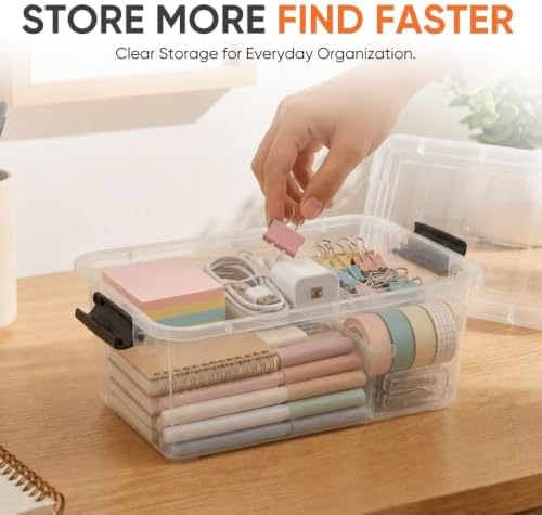 Superio 1.05 Quart Mini Clear Plastic Storage Container with Lid, Stackable Small Organizer Box for Crayons, Art Supplies, Beads, Sewing, Stationery & Food Storage, 2 Pack - Image 2