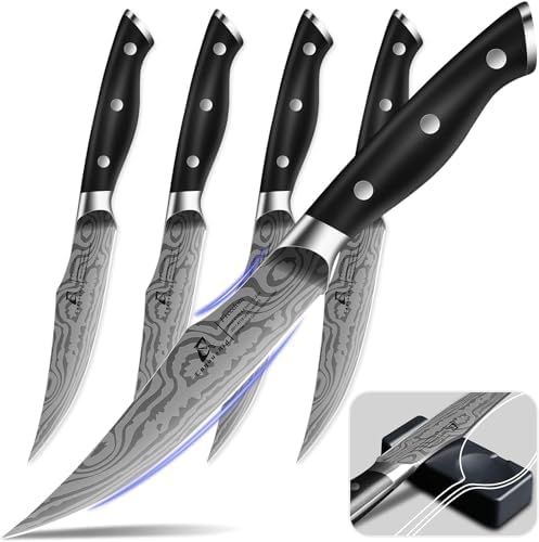 CoquusAid Steak Knives Set of 4, 4.8 Inch Fine-Edge Table Knives with Rest by CoquusAid