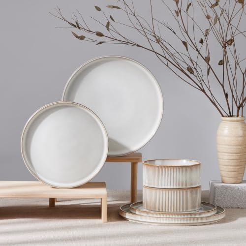 HaWare Dinnerware Sets, Plates and Bowls Set for 2, Reactive Dawn Beige by HaWare