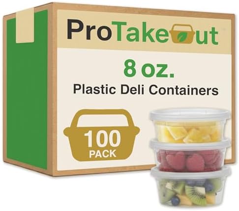 [8oz-100 Sets Plastic Deli Containers with Lids - BPA Free Clear Soup Containers with Airtight Lids, Leak Resistant Food Storage for Meal Prep, Stackable/Microwave/Dishwasher/Freezer Safe by ProTakeOut
