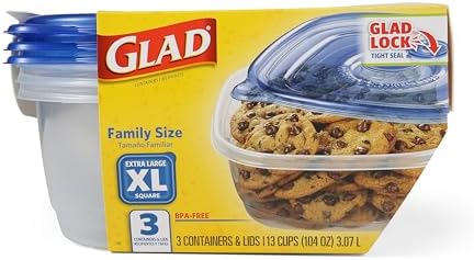 Glad GladWare XL Square Food Storage Containers, 104 oz - 3 Count (Pack of 3) - Image 2