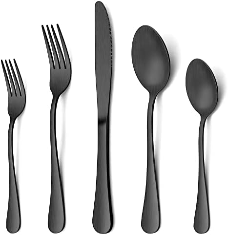 LIANYU 20 Piece Matte Black Silverware Set, Stainless Steel Black Flatware Cutlery Set for 4, Fancy Kitchen Utensil Tableware for Home Restaurant Party, Satin Finish, Dishwasher Safe by LIANYU