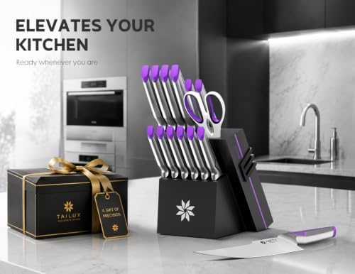 ASETY Kitchen Knife Set, 15 PCS One-Piece Stainless Steel Knife Block Set - Image 4