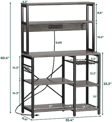 SUPERJARE Bakers Rack with Power Outlet, 35.4 Inches Coffee Bar with Basket - Image 3