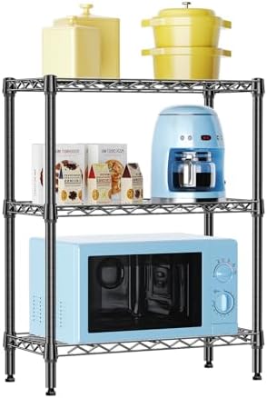 IZEUK 3 Tier Heavy Duty Steel Storage Shelves, Metal Shelf Wire Shelving Rack for Pantry, Kitchen, Cloakroom or Office Organization (11.8" D x 25.6" W x 31.5" H, 750LBS, Black) by IZEUK