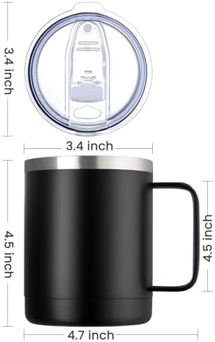MEWAY 12oz Coffee Mug With Handle 2 Pack Bulk,Stainless Steel Insulated Travel Tumblers With Sliding Lid,Double Wall Vacuum Camping Cup for Hot & Cold Drinks Tea (Black,Set of 2) - Image 4