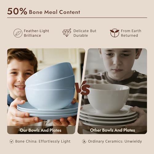 KINGSTONE 12-Piece Bone China Dinnerware Set for 4, Misty Blue - Image 5