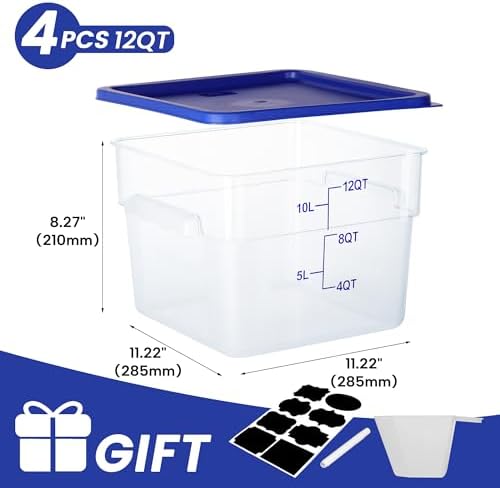 BIEAMA 4 Pack 12 Qt Square Food Storage Containers with Lids, NSF, Clear - Image 2