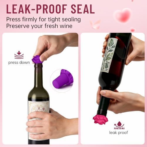 2‑Pack Silicone Wine Stoppers, Rose Shaped Bottle Stoppers - Image 3