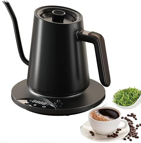 Gooseneck Electric Kettle with ±1℉ Temperature Control & Keep Warm for Pour Over Coffee & Tea, Rapid Boil, 304 Stainless Steel, Built-in Brew Timer, 1000W/ 0.9L by Unknown